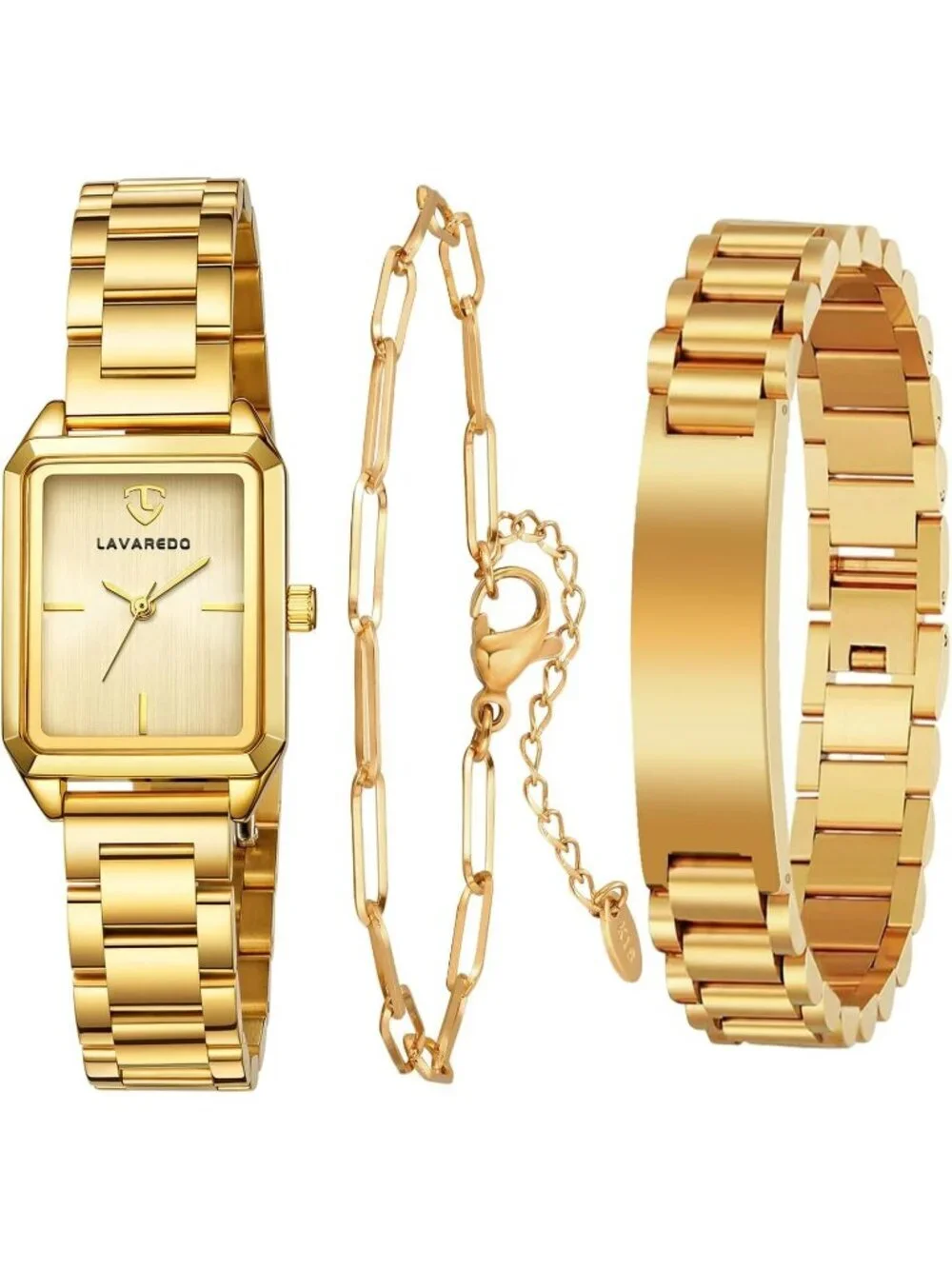 Women's All Gold Analog Stainless Steel Waterproof Luxury 3 Pecs Bracelet Watch
